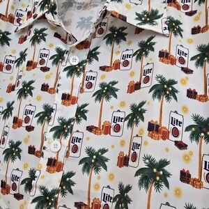 BDA light beer Christmas Tropical print Hawaiian Shirt men’s 2XL Short-sleeve